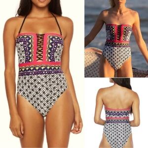 Trina Turk  Tanzania Scarf Bandeau One Piece Swimsuit, size 8, Pool Beach